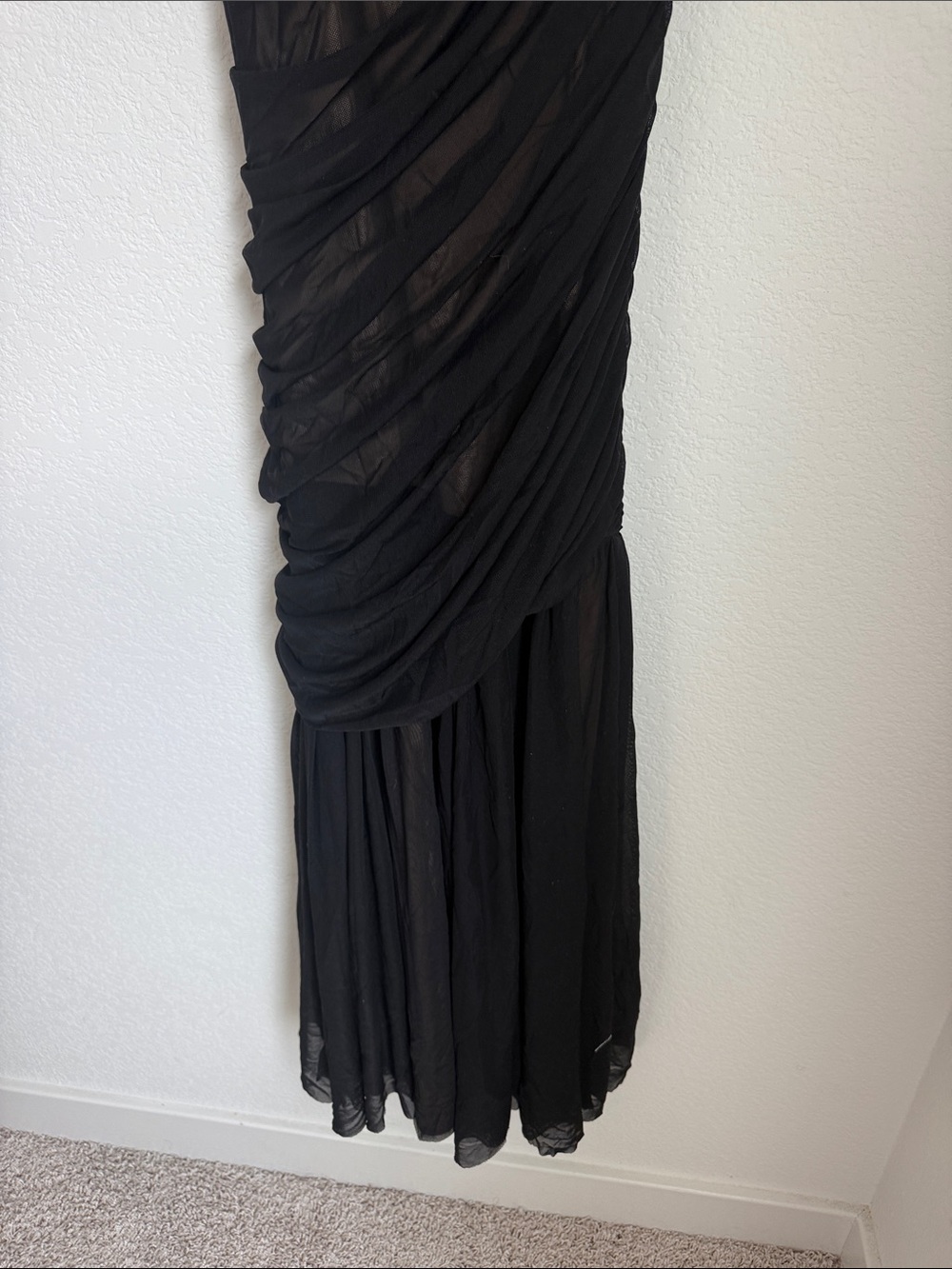 Vici Black One-Shoulder Sheer Ruched Maxi Dress - Picture 8 of 11